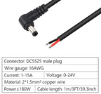 5.5 x 2.1mm 90-Degree Barrel Jack Pigtail Power Cable – 1M, 16 AWG | Bitaxe Compatible